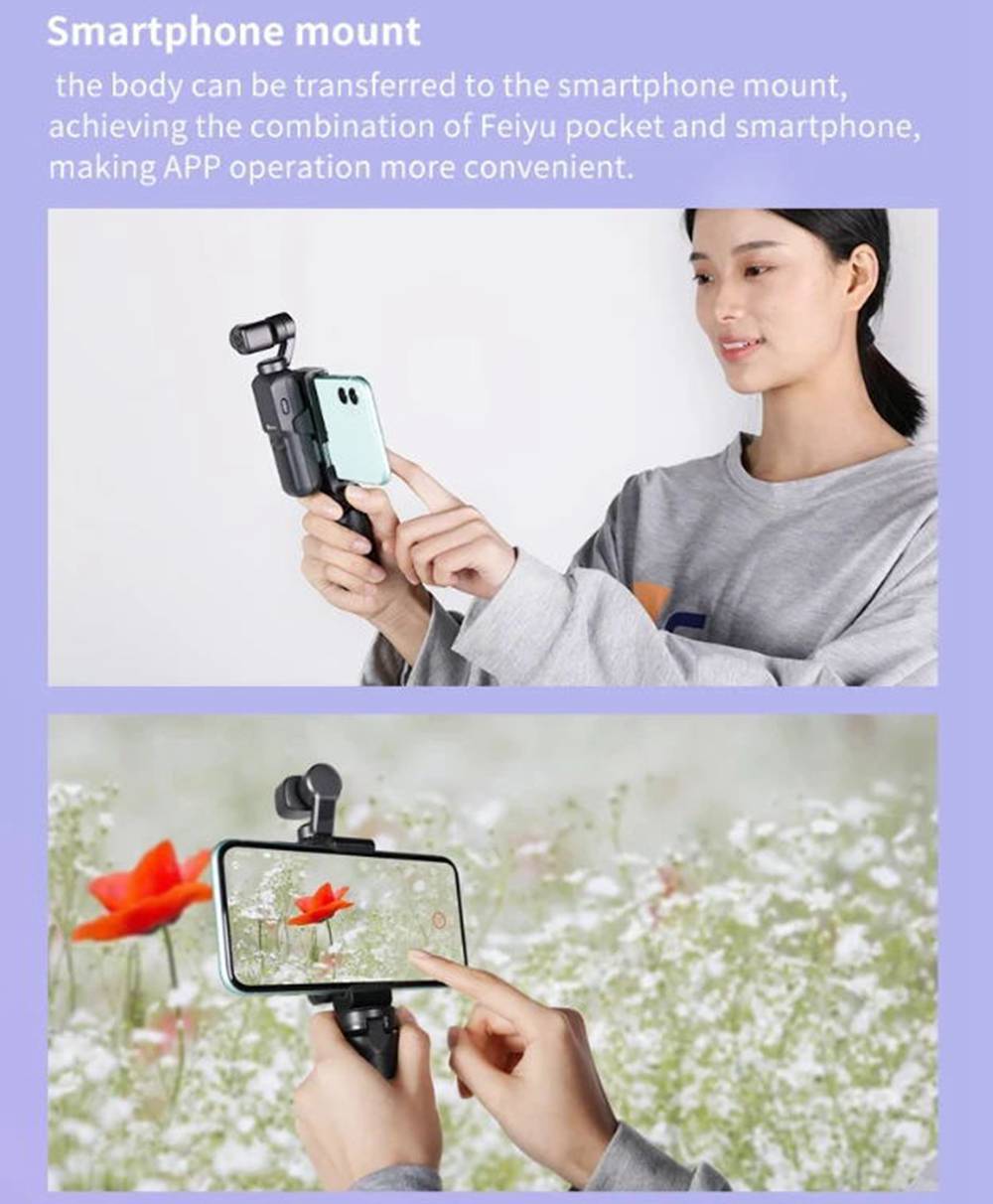 Feiyu Pocket 4K Camera 120 Degree 6-Axis Stabilized Handheld Gimbal Autofocus Touchscreen Built-in Wi-Fi