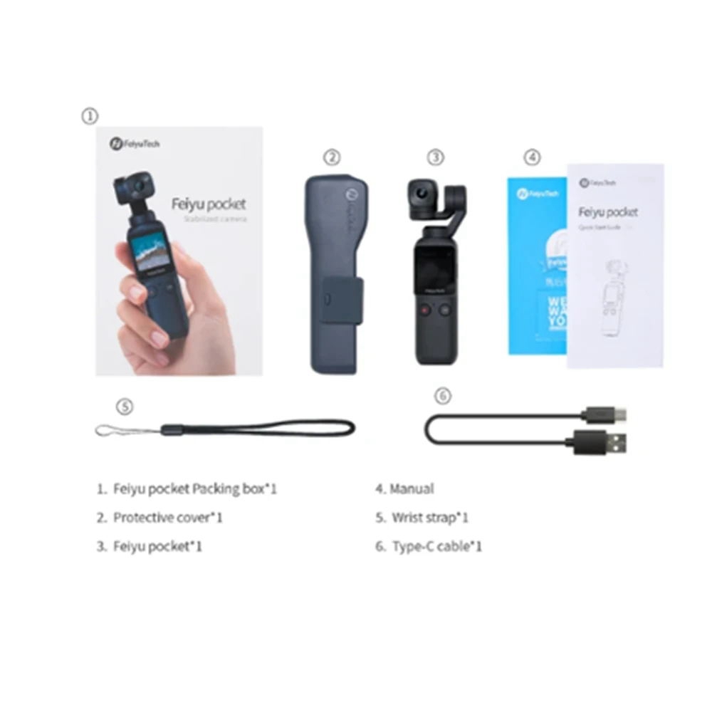 Feiyu Pocket 4K Camera 120 Degree 6-Axis Stabilized Handheld Gimbal Autofocus Touchscreen Built-in Wi-Fi