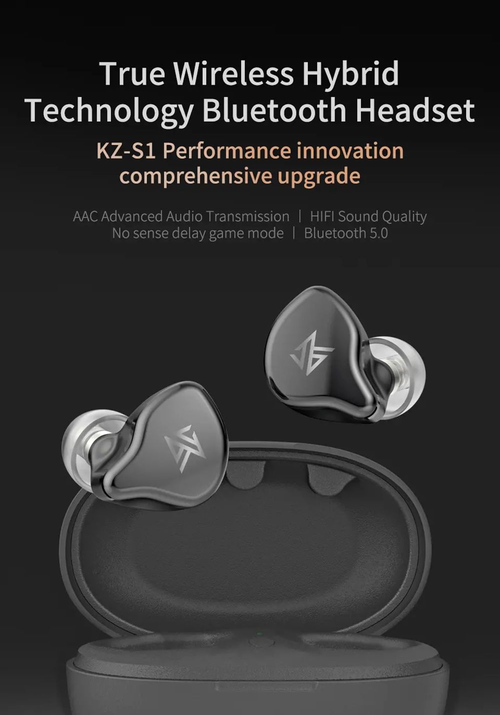 KZ S1 S1D TWS Bluetooth 5.0 TWS Earphones Hybrid Driver Gray