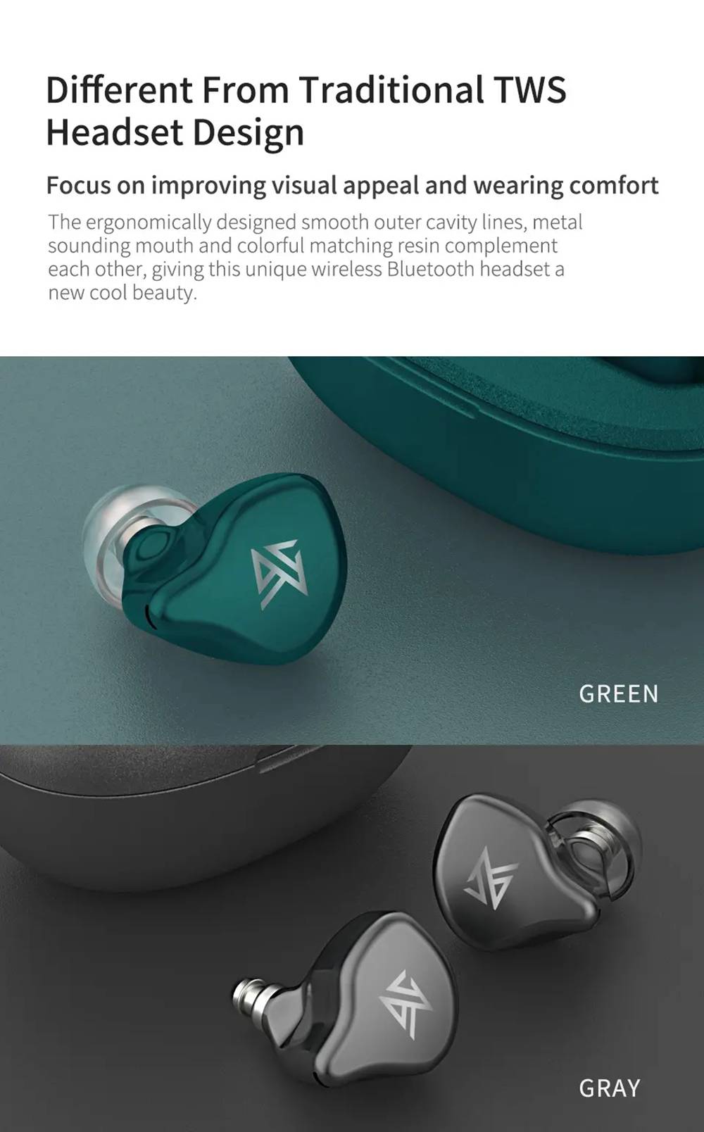 KZ S1 S1D TWS Bluetooth 5.0 TWS Earphones Hybrid Driver Gray