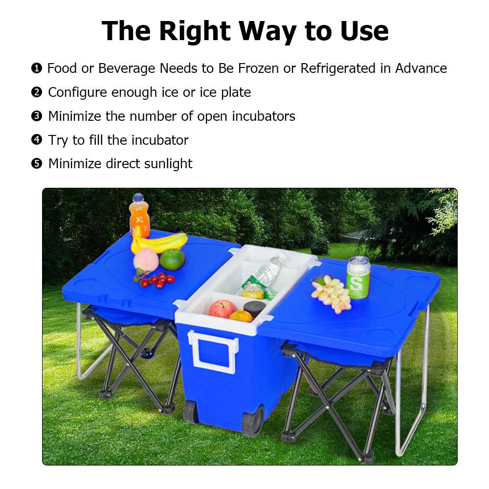 Outdoor Portable Multifunctional Folding Refrigerator Cooling Function Insulation With Two Stools For Picnic Hiking - Blue
