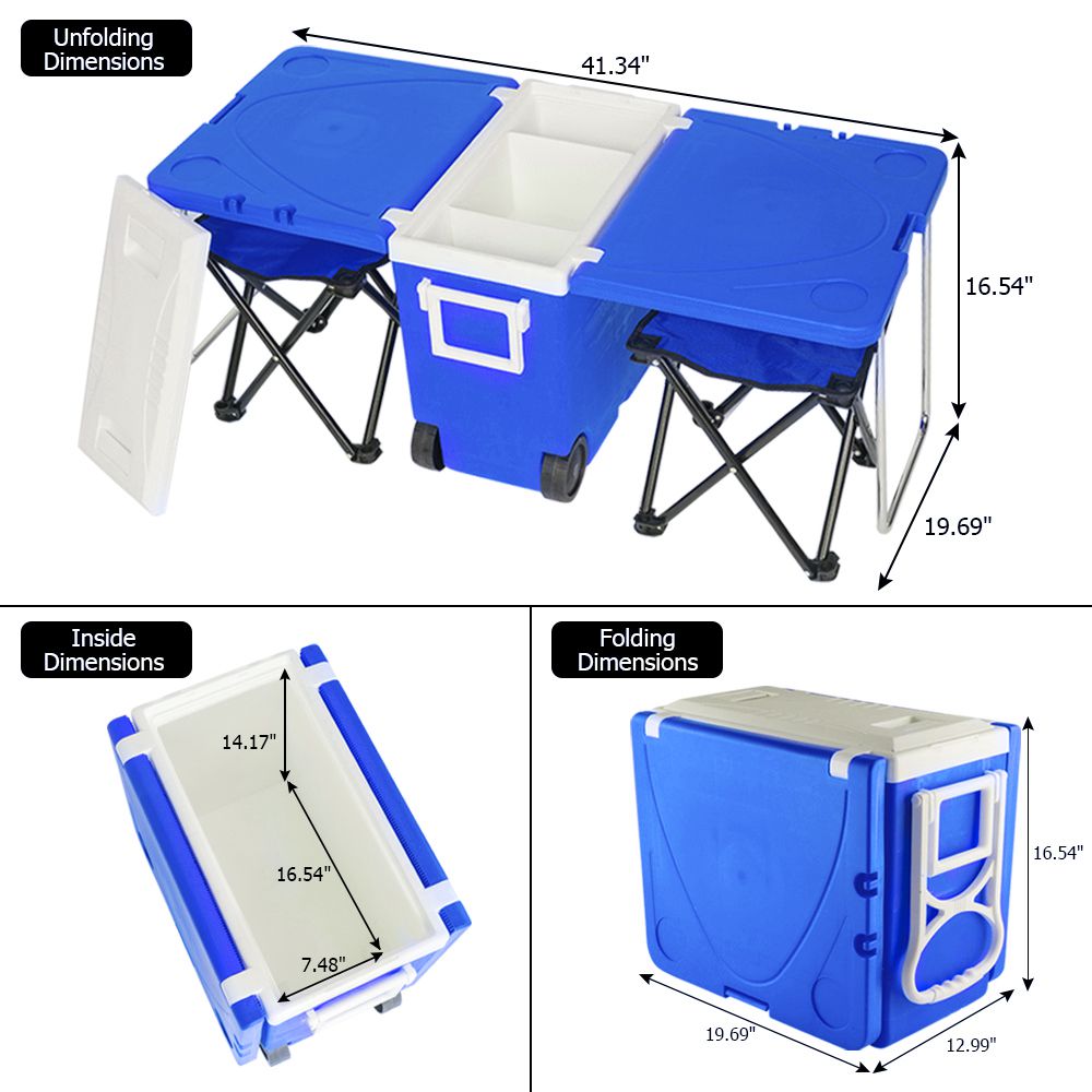 Outdoor Portable Multifunctional Folding Refrigerator Cooling Function Insulation With Two Stools For Picnic Hiking - Blue