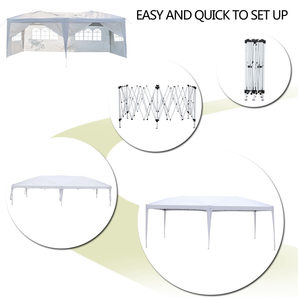 Portable 3 x 6m Six Sides Four Windows Outdoor Waterproof Folding Awning For Wedding / Camping / Parking / Party - White