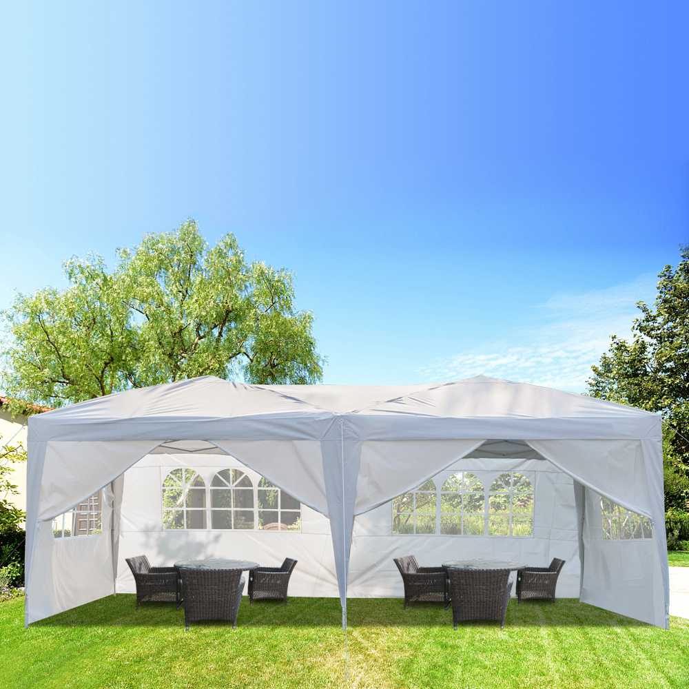 Portable 3 x 6m Six Sides Four Windows Outdoor Waterproof Folding Awning For Wedding / Camping / Parking / Party - White