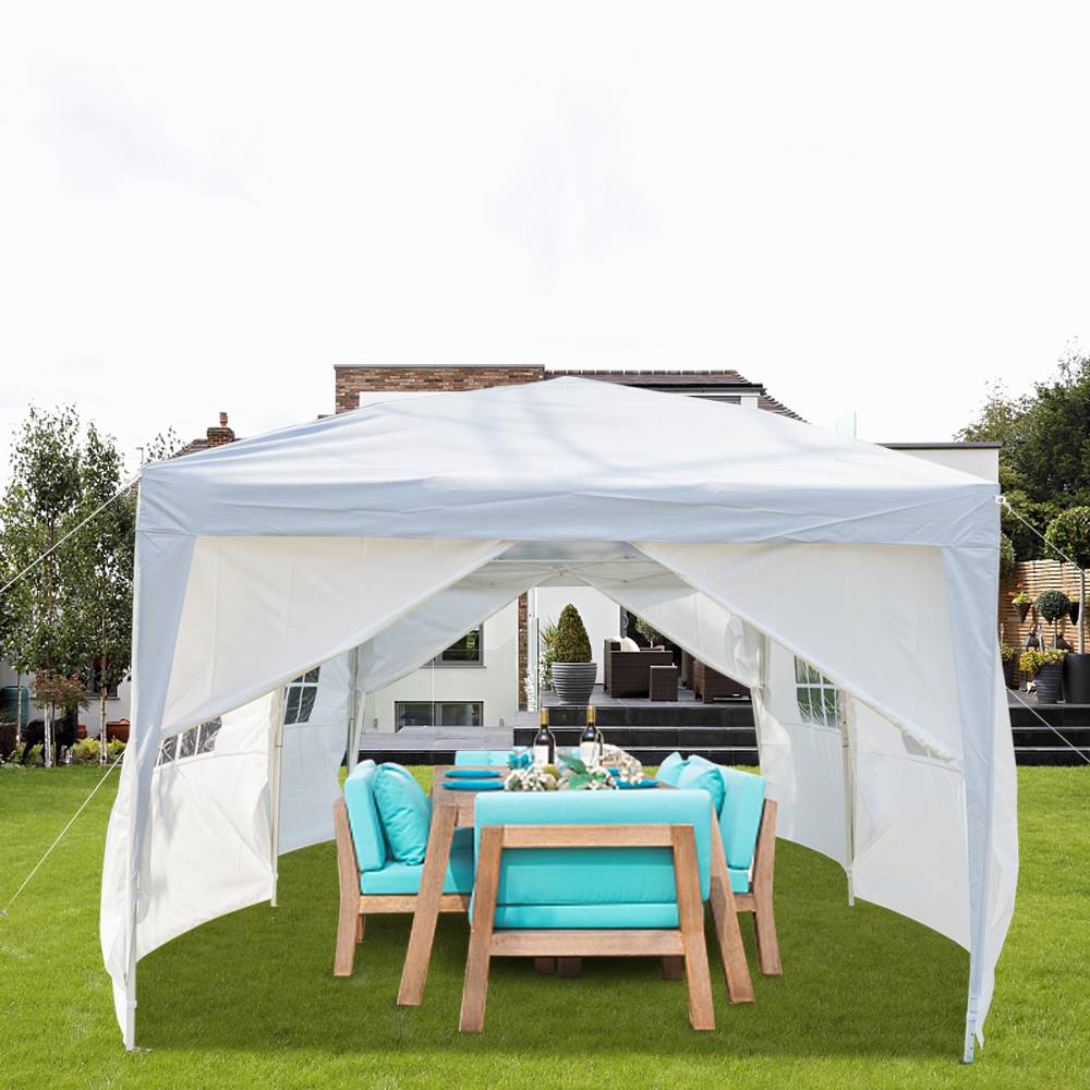 Portable 3 x 6m Six Sides Four Windows Outdoor Waterproof Folding Awning For Wedding / Camping / Parking / Party - White
