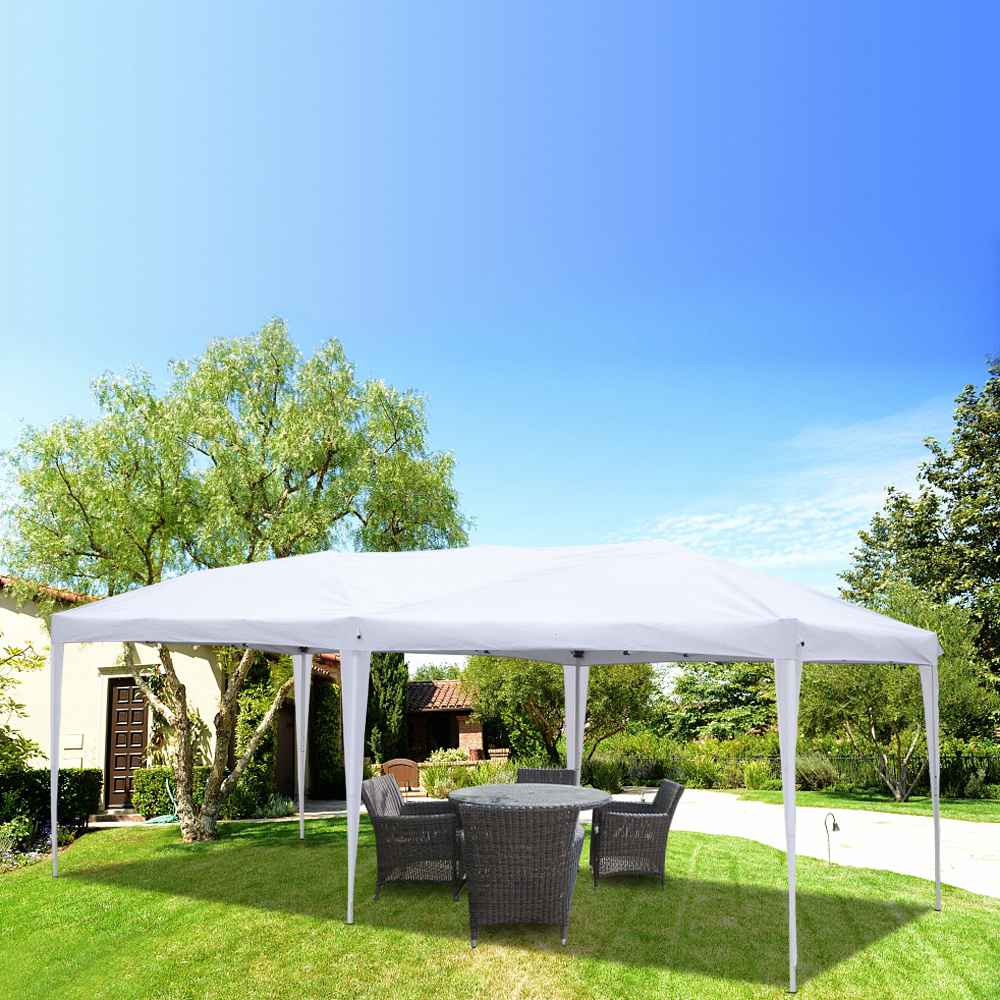 Portable 3 x 6m Six Sides Four Windows Outdoor Waterproof Folding Awning For Wedding / Camping / Parking / Party - White