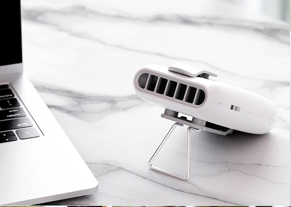Portable Handheld Fan Silent Brushless Motor Three Wind Speeds 2000mAh Battery USB Charging With Lanyard - White