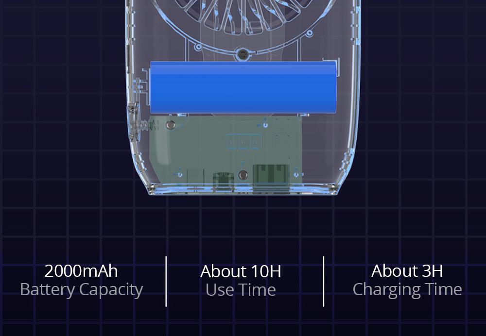 Portable Handheld Fan Silent Brushless Motor Three Wind Speeds 2000mAh Battery USB Charging With Lanyard - White