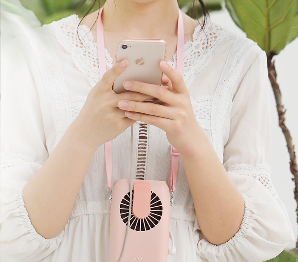 Portable Handheld Fan Silent Brushless Motor Three Wind Speeds 2000mAh Battery USB Charging With Lanyard - White