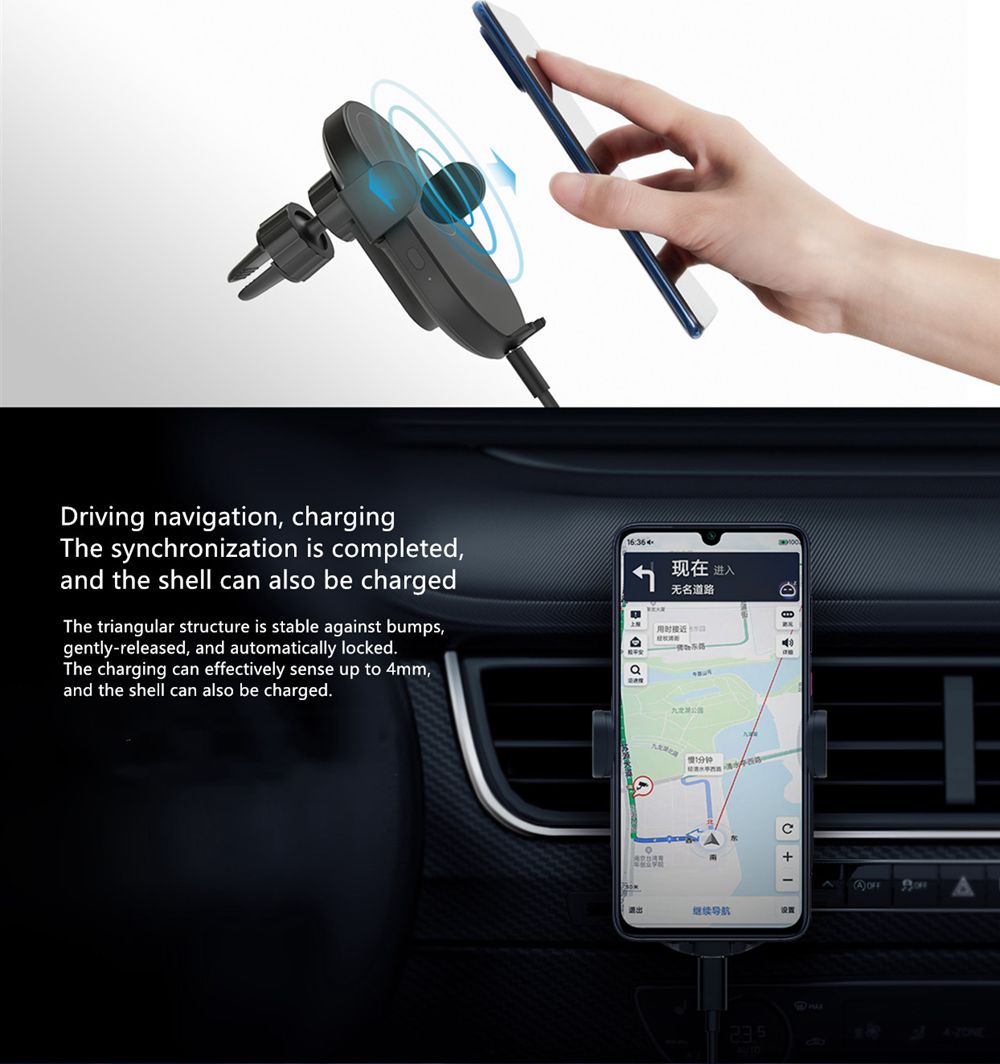 Xiaomi Mi 10W Wireless Car Fast Charger Phone Holder Intelligent Infrared Sensor For Xiaomi 10 / Xiaomi 10 Pro / Samsung S10 / iPhone 11 - Black
