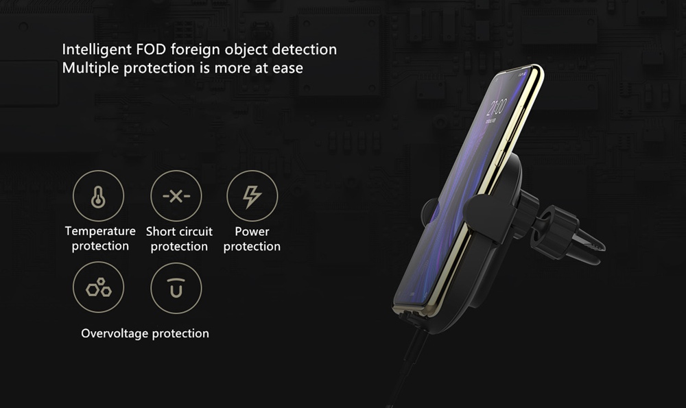 Xiaomi Mi 10W Wireless Car Fast Charger Phone Holder Intelligent Infrared Sensor For Xiaomi 10 / Xiaomi 10 Pro / Samsung S10 / iPhone 11 - Black