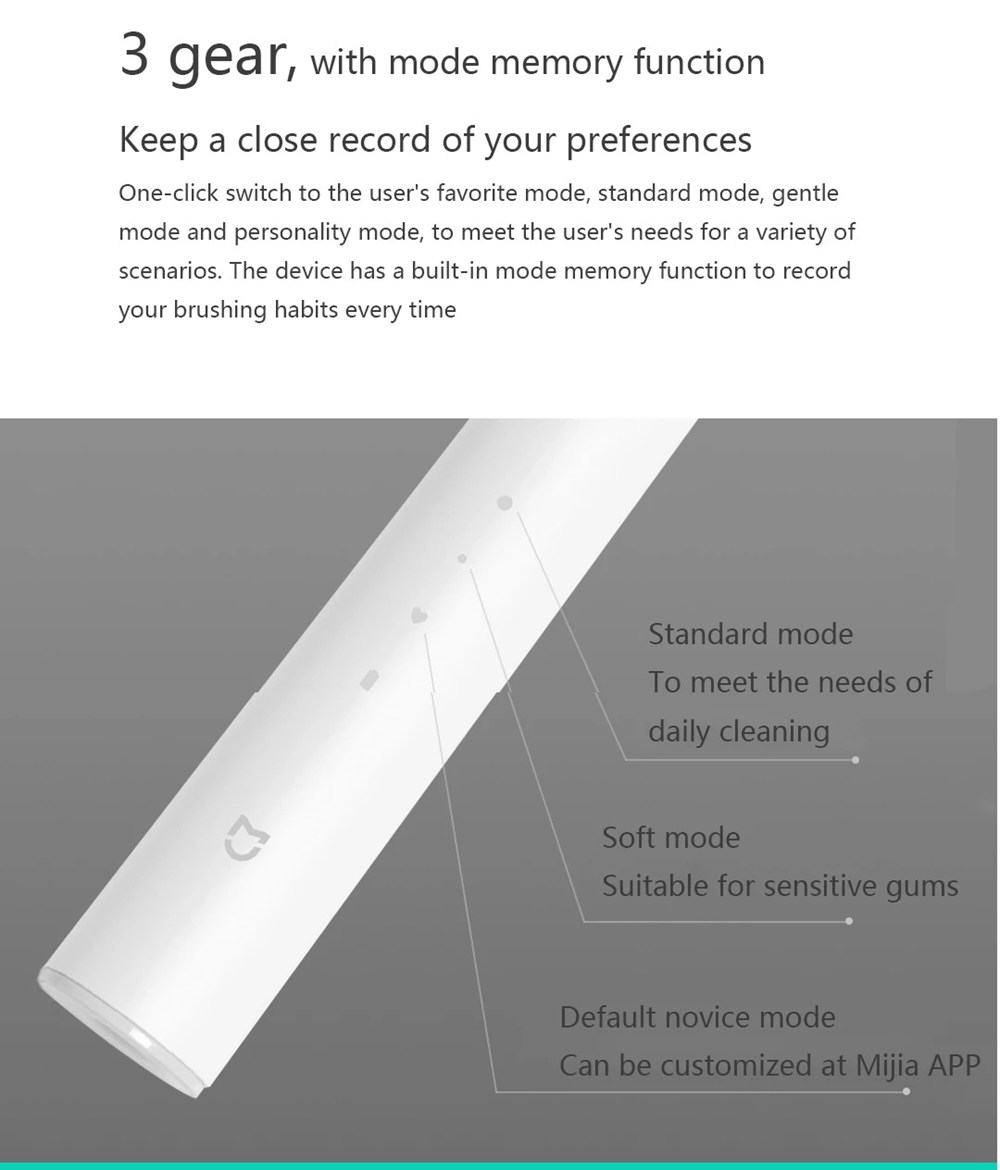 Xiaomi Mijia T500 Smart Sonic Electric Toothbrush 3 Speed High Frequency Vibration UV Sterilization IPX7 Waterproof 18 Days Battery Life - White