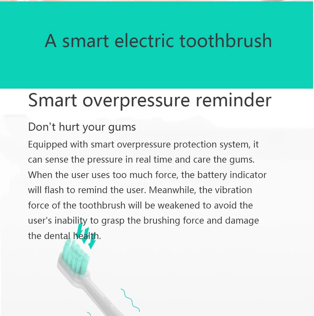 Xiaomi Mijia T500 Smart Sonic Electric Toothbrush 3 Speed High Frequency Vibration UV Sterilization IPX7 Waterproof 18 Days Battery Life - White