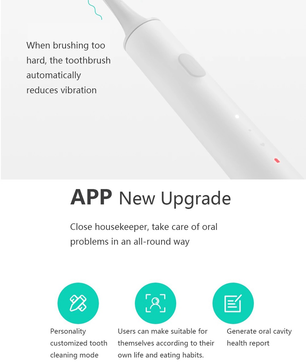 Xiaomi Mijia T500 Smart Sonic Electric Toothbrush 3 Speed High Frequency Vibration UV Sterilization IPX7 Waterproof 18 Days Battery Life - White