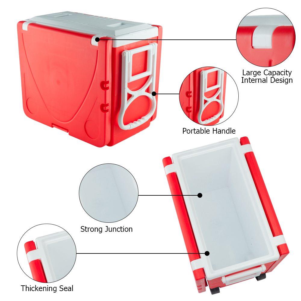 Outdoor Portable Multifunctional Folding Refrigerator Cooling Function Insulation With Two Stools For Picnic Hiking - Red