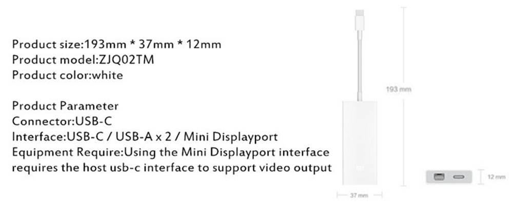 Xiaomi ZJQ02TM Type-C to Mini Displayport Multifunctional Adapter 4K HD Smart Charge - White
