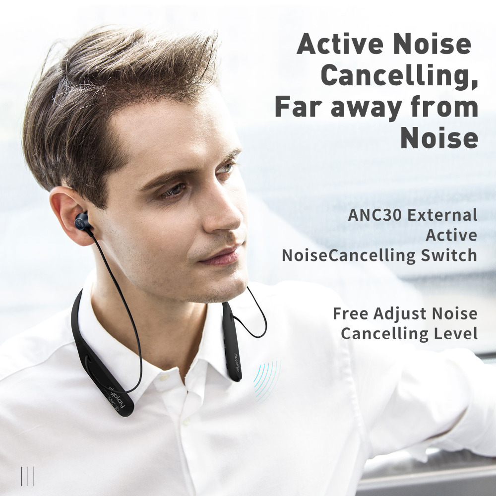 dyplay Active 30 Bluetooth Wireless Neckband Headset with Mic CSR ANC Active Noise Cancelling Call Reminder - Black