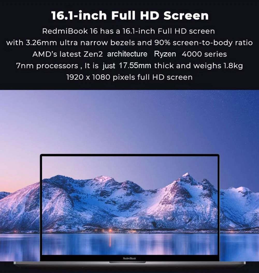 Xiaomi Redmibook 16 Ryzen Edition Laptop AMD Ryzen 7 4700U 16.1 Inch 1920 x 1080 FHD Screen Windows 10 16GB DDR4 512GB SSD Full Size Keyboard CN Version - Gray
