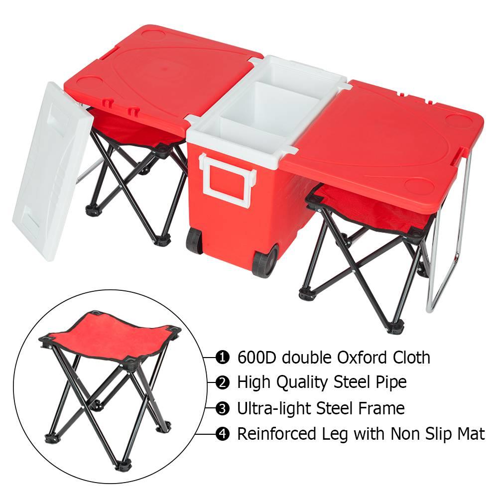 Outdoor Portable Multifunctional Folding Refrigerator Cooling Function Insulation With Two Stools For Picnic Hiking - Red
