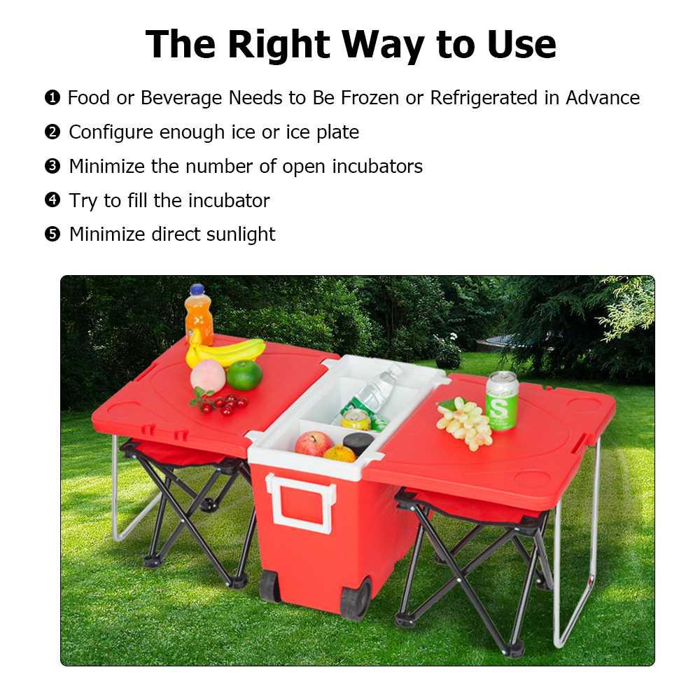 Outdoor Portable Multifunctional Folding Refrigerator Cooling Function Insulation With Two Stools For Picnic Hiking - Red