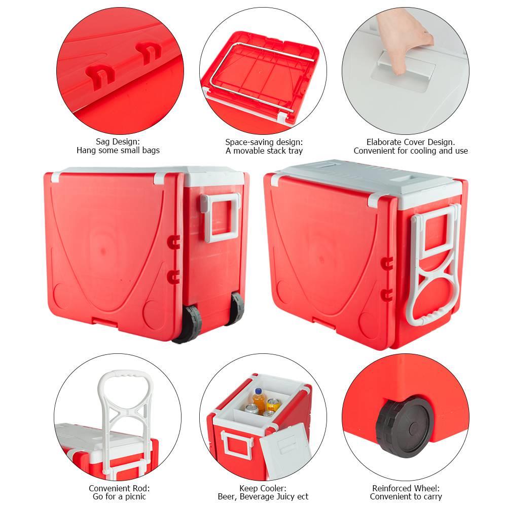 Outdoor Portable Multifunctional Folding Refrigerator Cooling Function Insulation With Two Stools For Picnic Hiking - Red