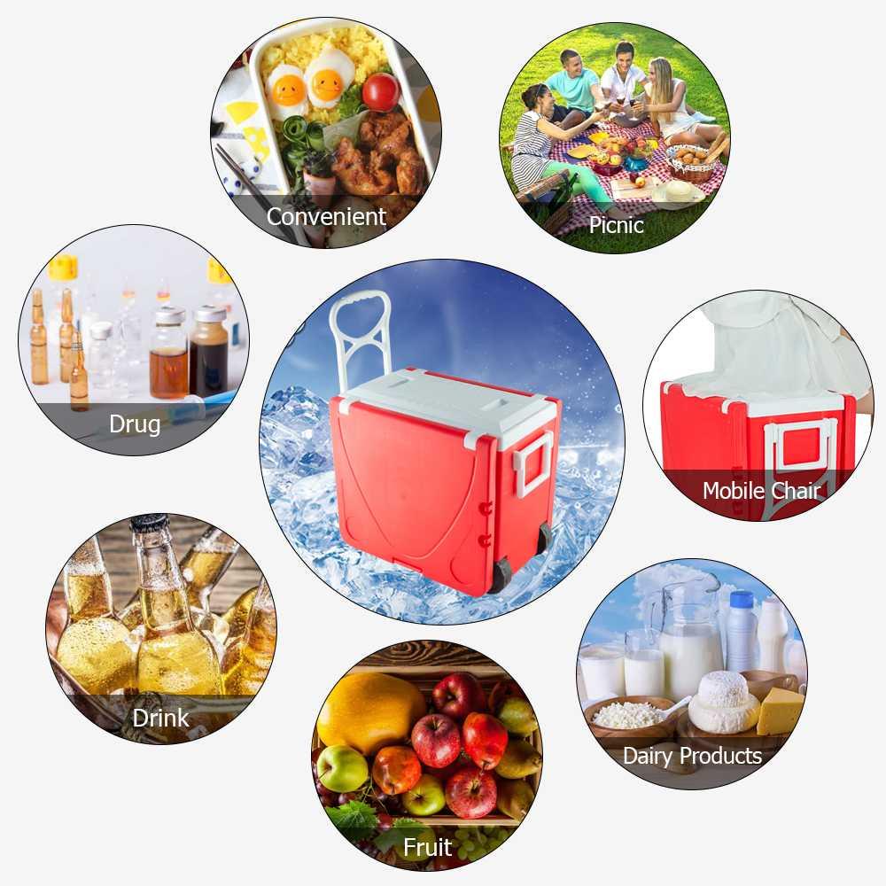 Outdoor Portable Multifunctional Folding Refrigerator Cooling Function Insulation With Two Stools For Picnic Hiking - Red