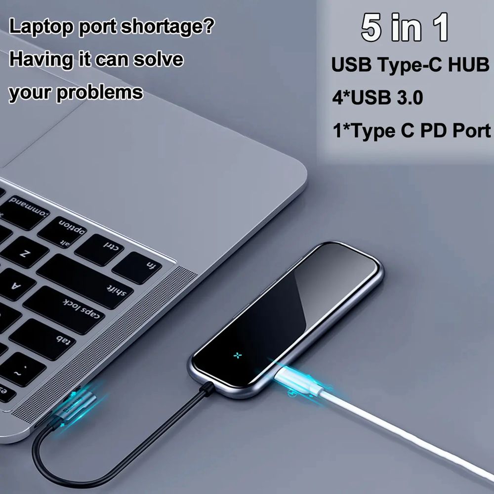 Baseus Multifunction HUB Adapter With 4 x USB 3.0 Ports + Type-C PD Charging Port For Type-C Laptop MacBook Smartphone - Dark Grey