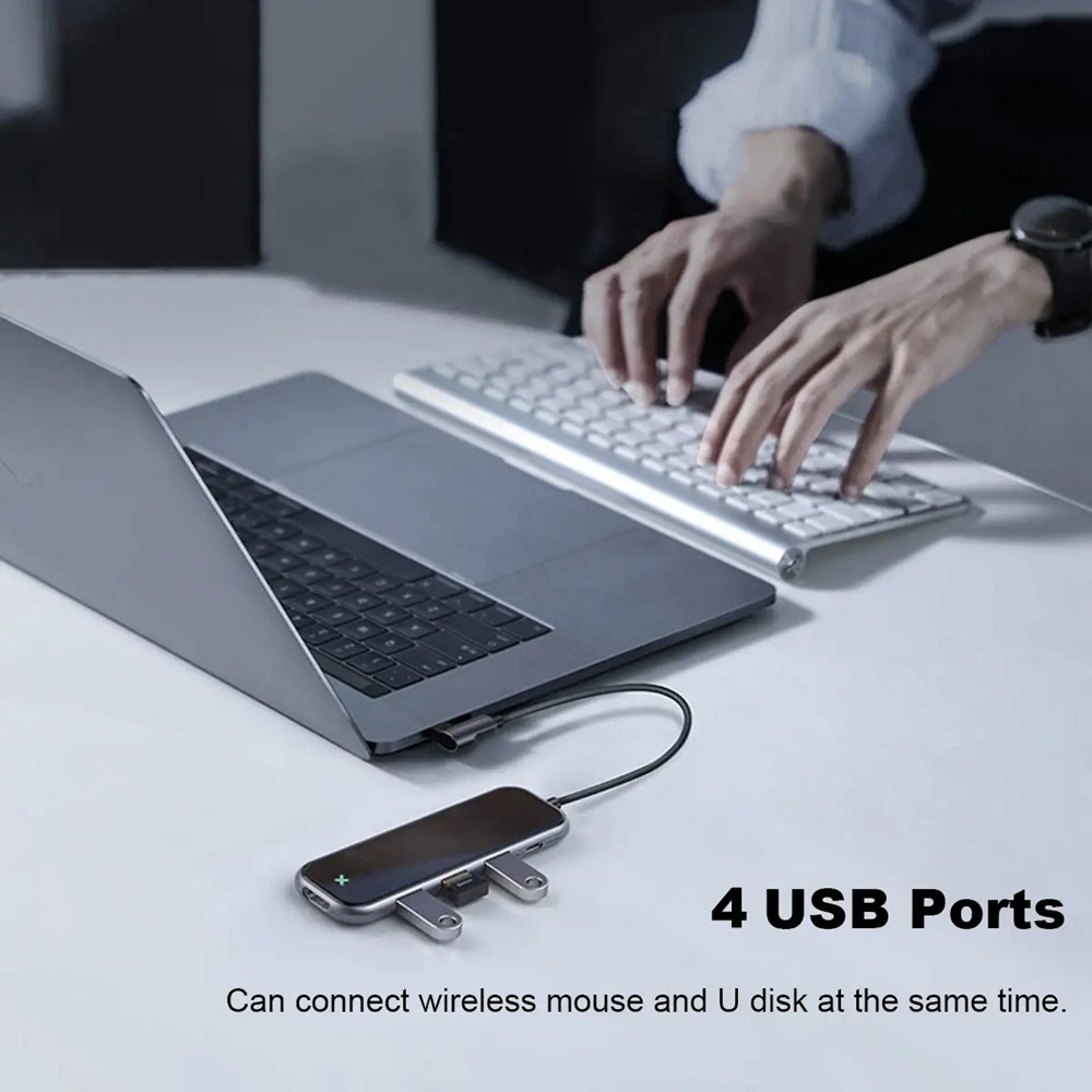 Baseus Multifunction HUB Adapter With 4 x USB 3.0 Ports + Type-C PD Charging Port For Type-C Laptop MacBook Smartphone - Dark Grey