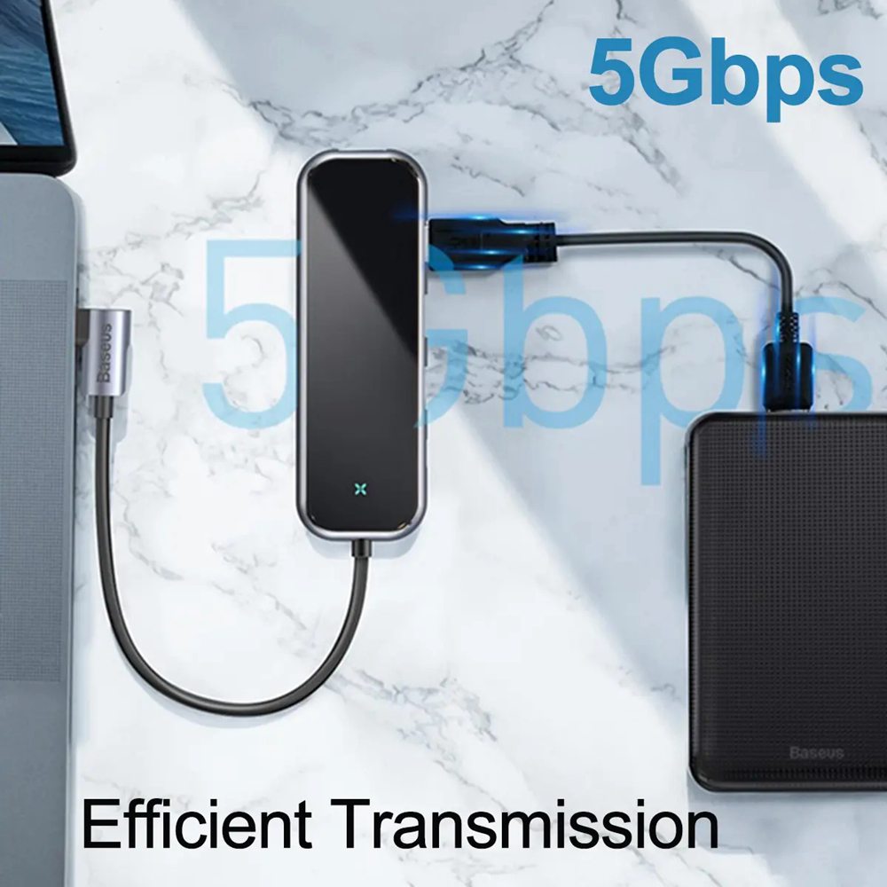 Baseus Multifunction HUB Adapter With 4 x USB 3.0 Ports + Type-C PD Charging Port For Type-C Laptop MacBook Smartphone - Dark Grey