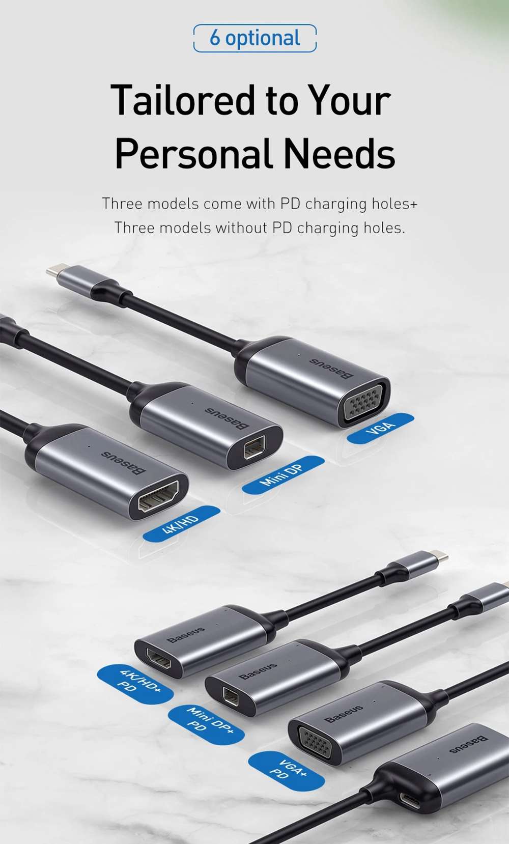 Baseus Type-C To 4K HD / Mini DP / VGA HUB Adapter With PD Power Converter Splitter For Macbook Pro - Grey