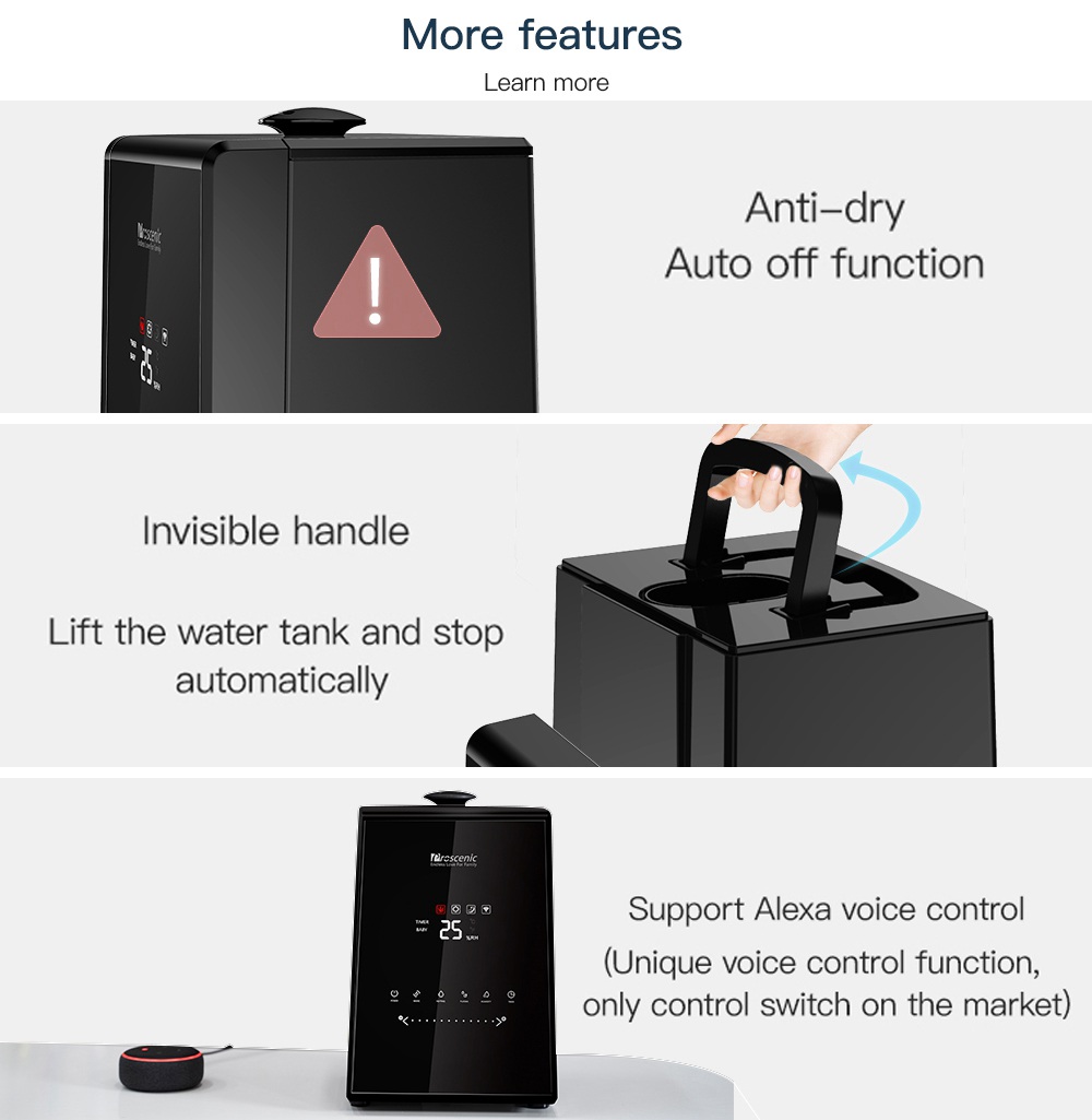 Proscenic 808C Smart Air Humidifiers LED Display App Alexa Google Voice Control 5.3L Large Capacity Warm and Cool Mist Customized Humidity Levels Mist Adjustment for Home Bedroom Office - Black