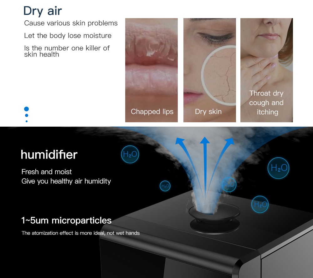 Proscenic 808C Smart Air Humidifiers LED Display App Alexa Google Voice Control 5.3L Large Capacity Warm and Cool Mist Customized Humidity Levels Mist Adjustment for Home Bedroom Office - Black