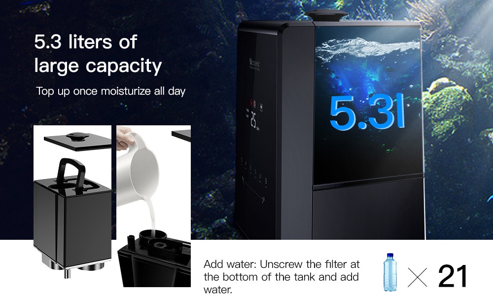 Proscenic 808C Smart Air Humidifiers LED Display App Alexa Google Voice Control 5.3L Large Capacity Warm and Cool Mist Customized Humidity Levels Mist Adjustment for Home Bedroom Office - Black