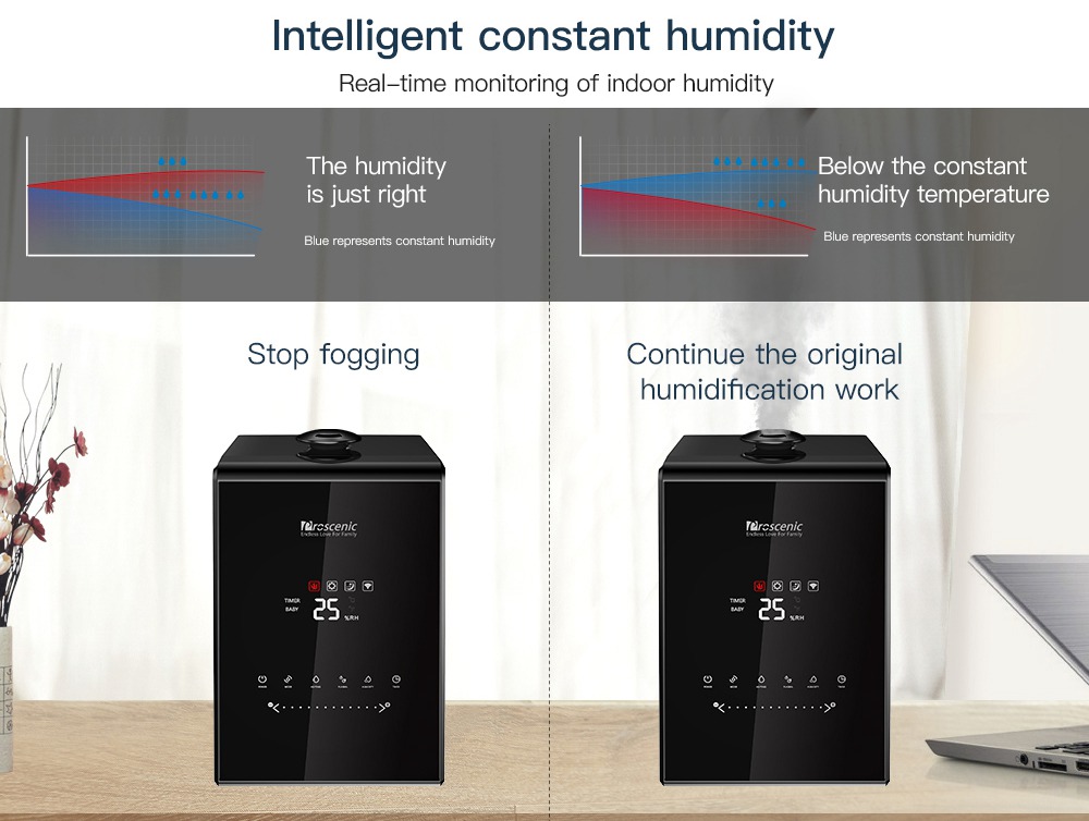 Proscenic 808C Smart Air Humidifiers LED Display App Alexa Google Voice Control 5.3L Large Capacity Warm and Cool Mist Customized Humidity Levels Mist Adjustment for Home Bedroom Office - Black