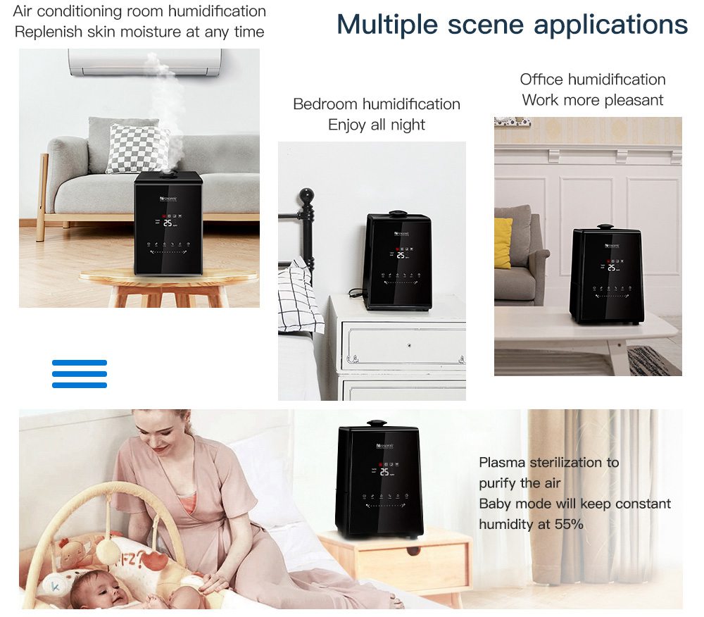 Proscenic 808C Smart Air Humidifiers LED Display App Alexa Google Voice Control 5.3L Large Capacity Warm and Cool Mist Customized Humidity Levels Mist Adjustment for Home Bedroom Office - Black
