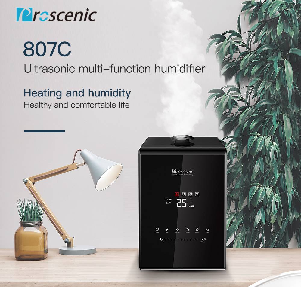 Proscenic 808C Smart Air Humidifiers LED Display App Alexa Google Voice Control 5.3L Large Capacity Warm and Cool Mist Customized Humidity Levels Mist Adjustment for Home Bedroom Office - Black