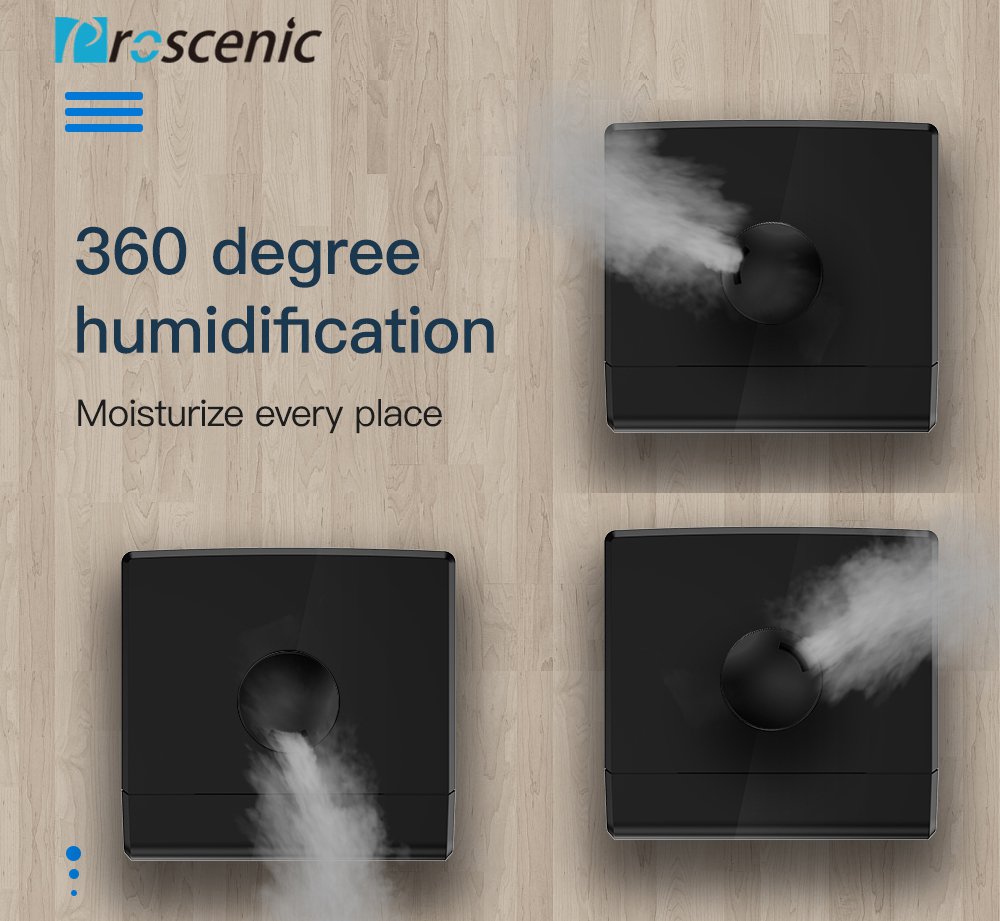 Proscenic 808C Smart Air Humidifiers LED Display App Alexa Google Voice Control 5.3L Large Capacity Warm and Cool Mist Customized Humidity Levels Mist Adjustment for Home Bedroom Office - Black