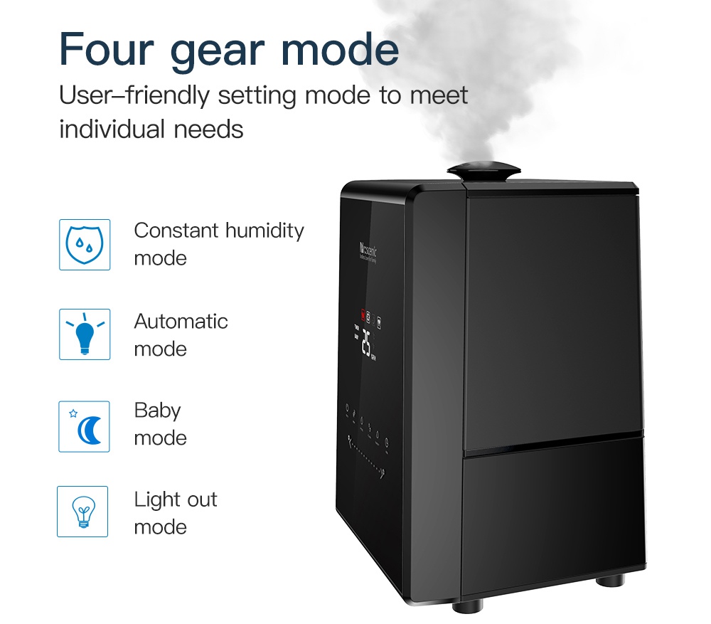 Proscenic 808C Smart Air Humidifiers LED Display App Alexa Google Voice Control 5.3L Large Capacity Warm and Cool Mist Customized Humidity Levels Mist Adjustment for Home Bedroom Office - Black