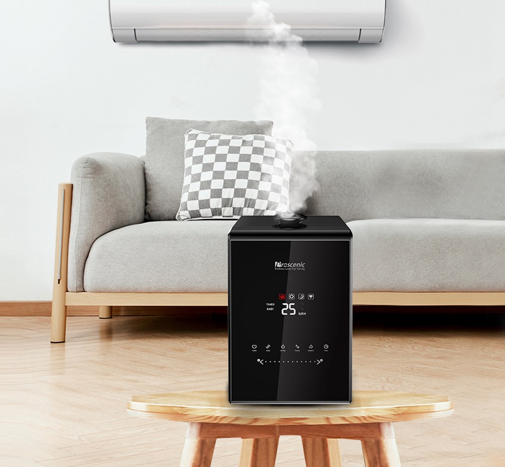 Proscenic 808C Smart Air Humidifiers LED Display App Alexa Google Voice Control 5.3L Large Capacity Warm and Cool Mist Customized Humidity Levels Mist Adjustment for Home Bedroom Office - Black