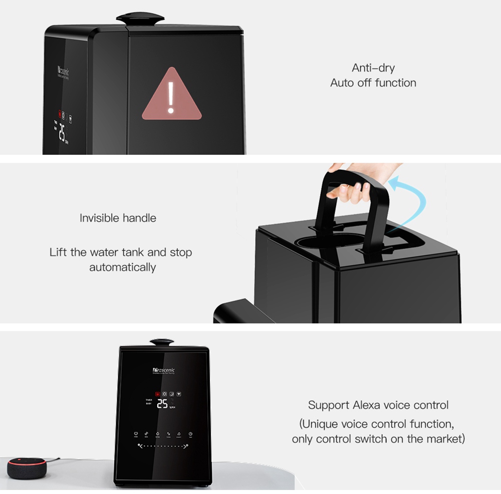 Proscenic 808C Smart Air Humidifiers LED Display App Alexa Google Voice Control 5.3L Large Capacity Warm and Cool Mist Customized Humidity Levels Mist Adjustment for Home Bedroom Office - Black