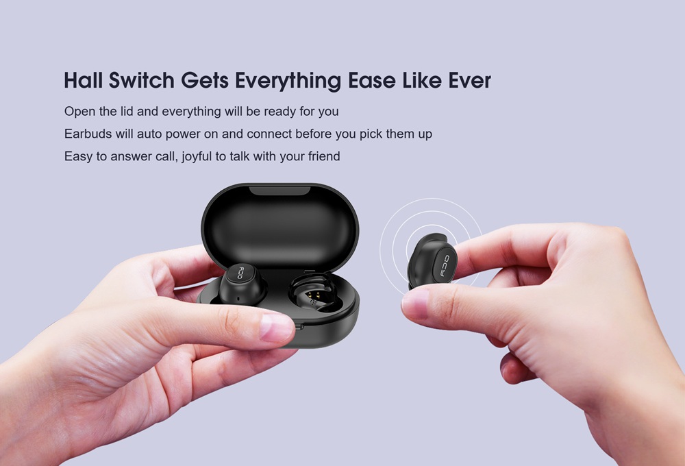 QCY T9S TWS Bluetooth 5.0 Earphones Low Latency App Control In Ear Detection - Black