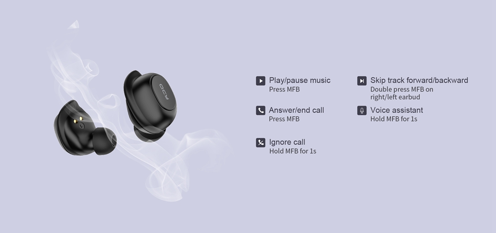 QCY T9S TWS Bluetooth 5.0 Earphones Low Latency App Control In Ear Detection - Black