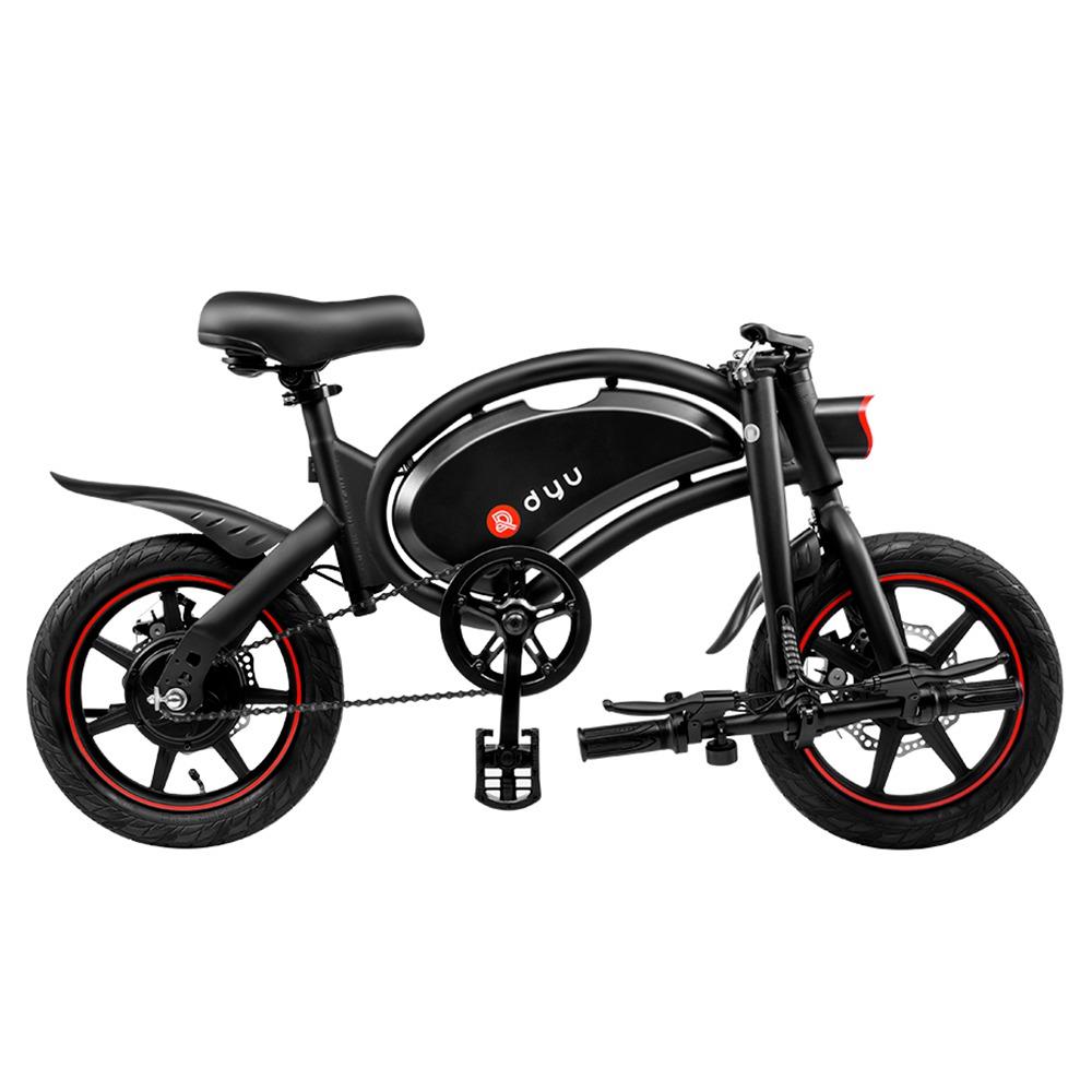 DYU D3F with Pedal Folding Moped Electric Bike 14 Inch Inflatable Rubber Tires 240W Motor Max Speed 25km/h Up To 45km Range Dual Disc Brakes Adjustable Height - Black