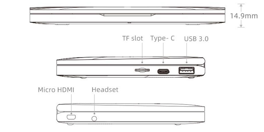 One Netbook One Mix 3S Yoga Pocket Laptop Intel Core M3-8100Y Dual-Core 8.4" IPS Screen 2500*1600 Touch ID 8GB DDR3 256GB PCI-E SSD Windows 10 Home - Black