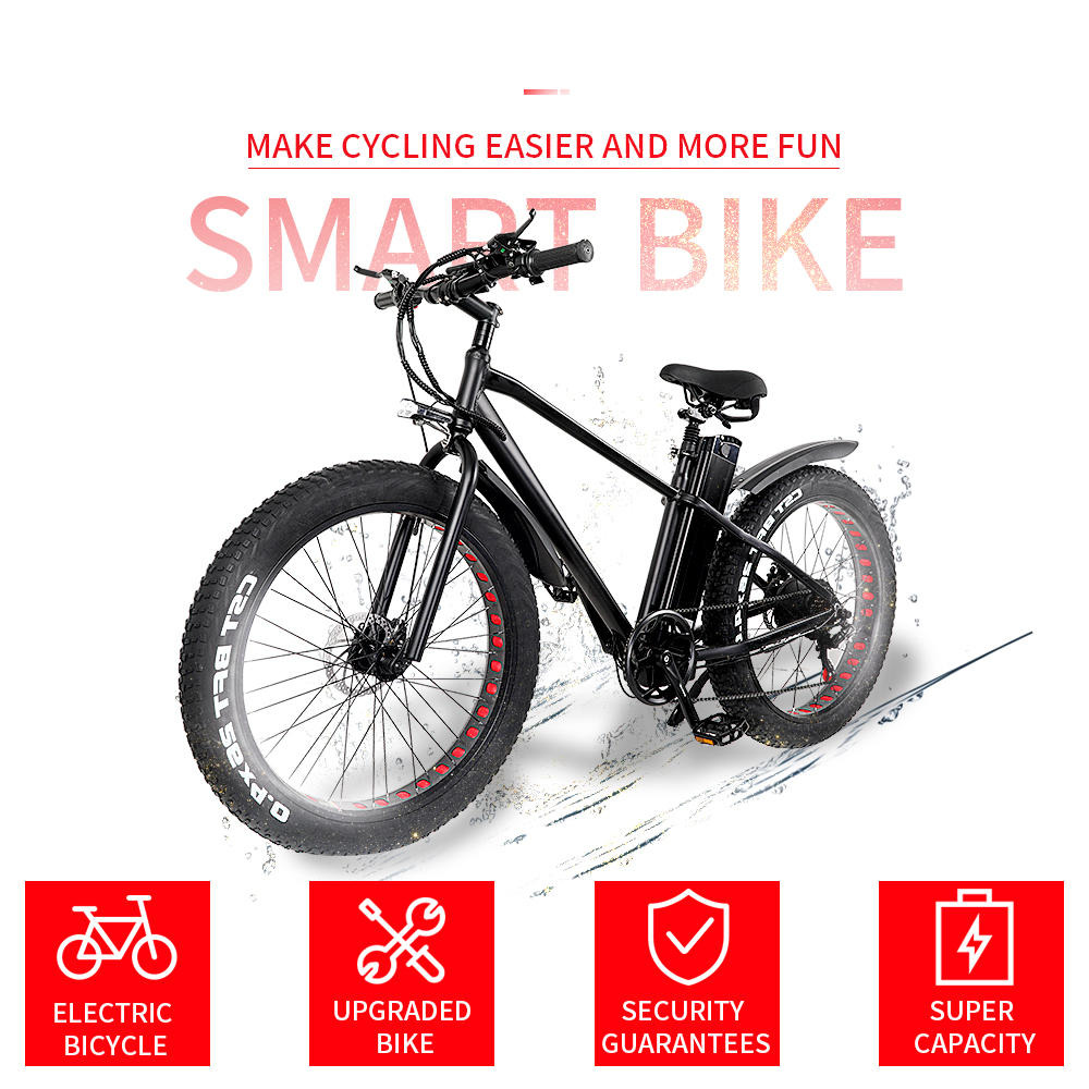 CMACEWHEEL KS26 Electric Moped Bicycle 26 x 4 Inch Fat Tire Three Modes 750W Motor Max Speed 45km/h 20AH Battery Up To 100km Range Disc Brake - Black