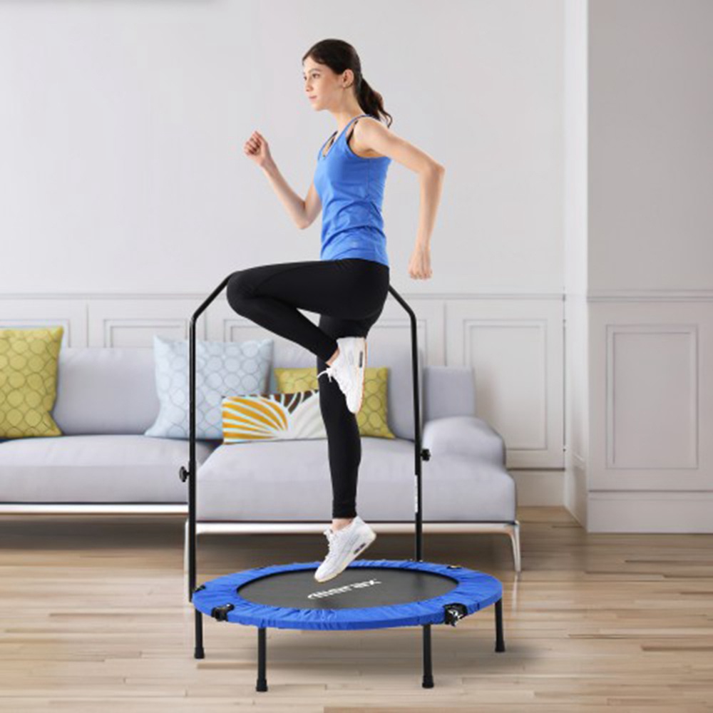 Merax 40 Inch Foldable Fitness Rebounder Mini Trampoline with Adjustable Foam Grip Home Exercise Trampoline - Blue