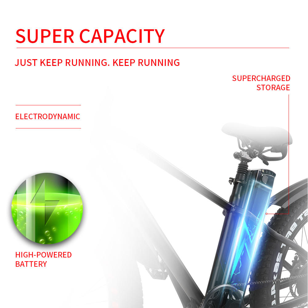 CMACEWHEEL KS26 Electric Moped Bicycle 26 x 4 Inch Fat Tire Three Modes 750W Motor Max Speed 45km/h 20AH Battery Up To 100km Range Disc Brake - Black