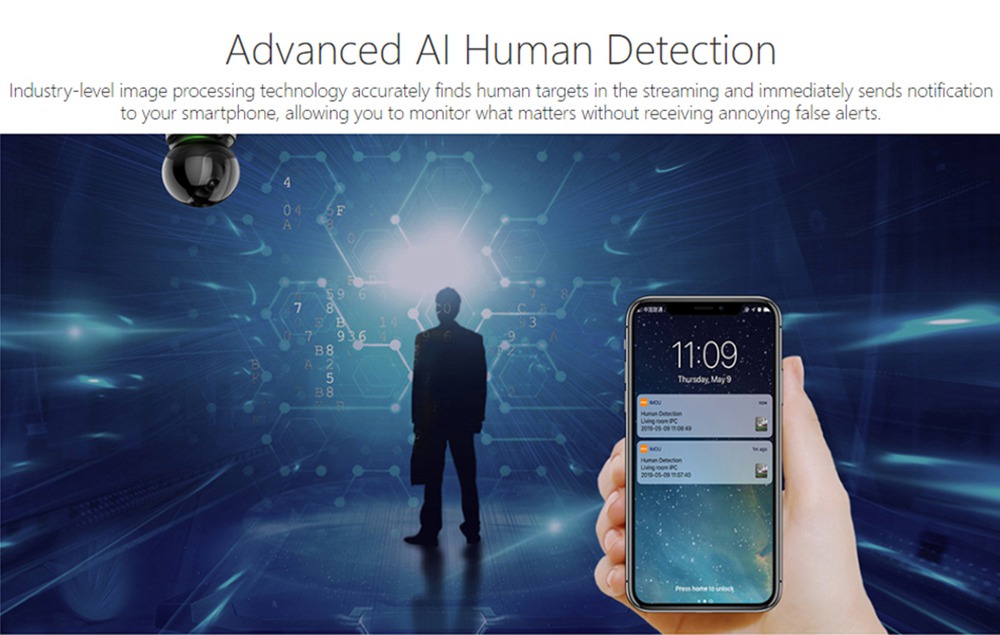 IPC-A26HIP Dahua IMOU Ranger IQ IP Camera 1080P HD Night Vision AI Human Detection Custom Voice Recording Siren Two-way Talk Home Company Security Monitor - Black