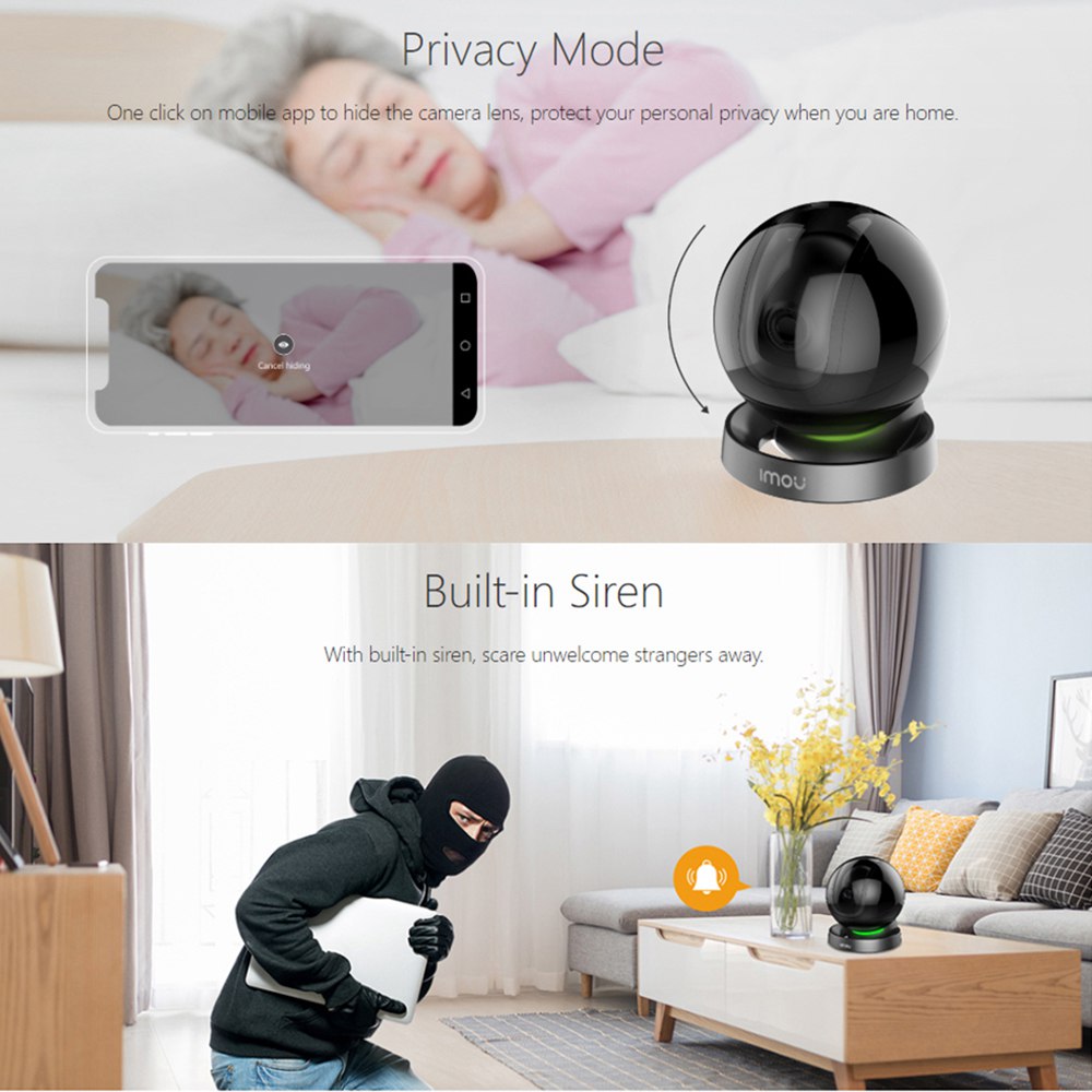 IPC-A26HIP Dahua IMOU Ranger IQ IP Camera 1080P HD Night Vision AI Human Detection Custom Voice Recording Siren Two-way Talk Home Company Security Monitor - Black