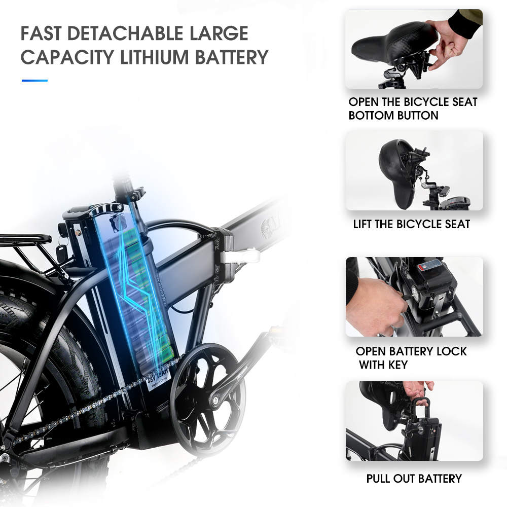 CMACEWHEEL GW20 Folding Electric Moped Bike 20 x 4.0 Fat Tires Five Speeds 750W Motor Up To 100km Range Max Speed 45km/h Smart Display - Black